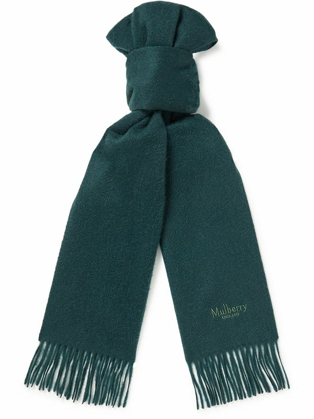Photo: Mulberry - Logo-Embroidered Fringed Cashmere Scarf