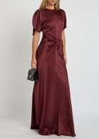 Victoria Beckham Gathered Satin-crepe Midi Dress Dark Red