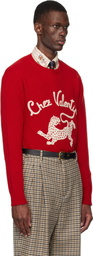Valentino Red Wool 'Chez Valentino' Panther Embroidery Sweater