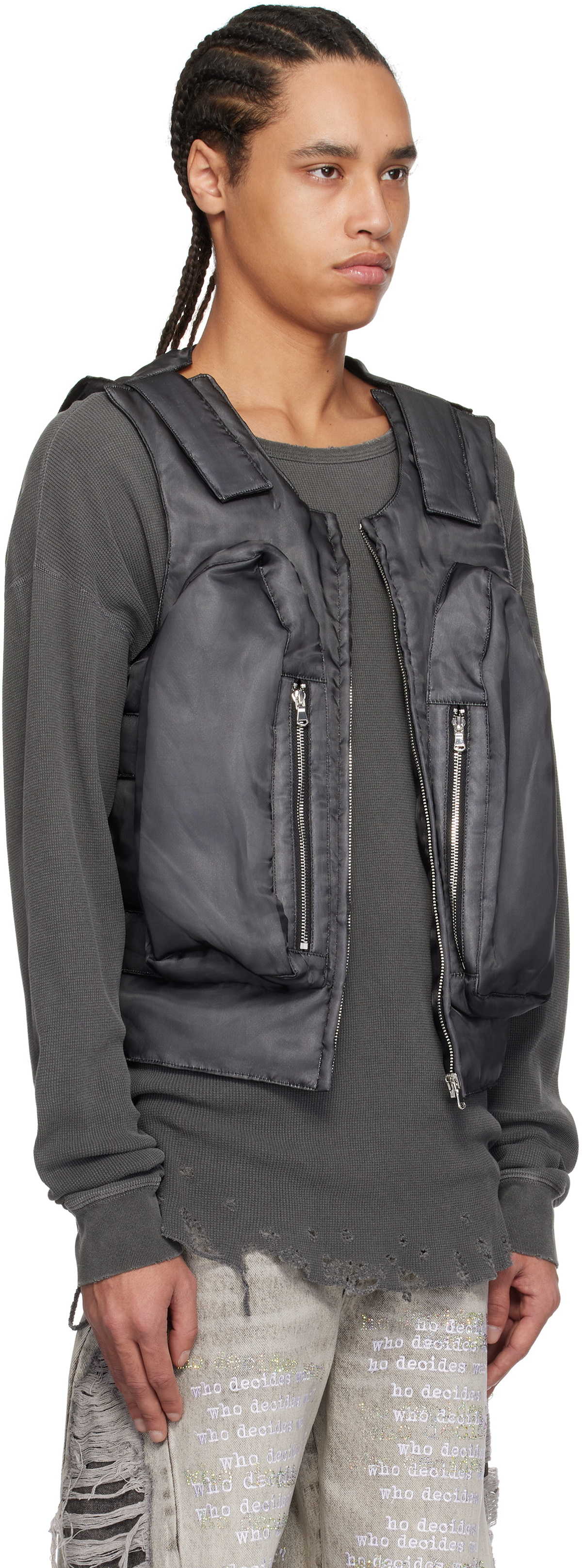 Who Decides War Gray Organza Bullet Point Vest