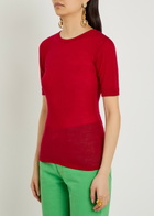 Versace Ribbed Logo-embroidered Wool T-shirt Red