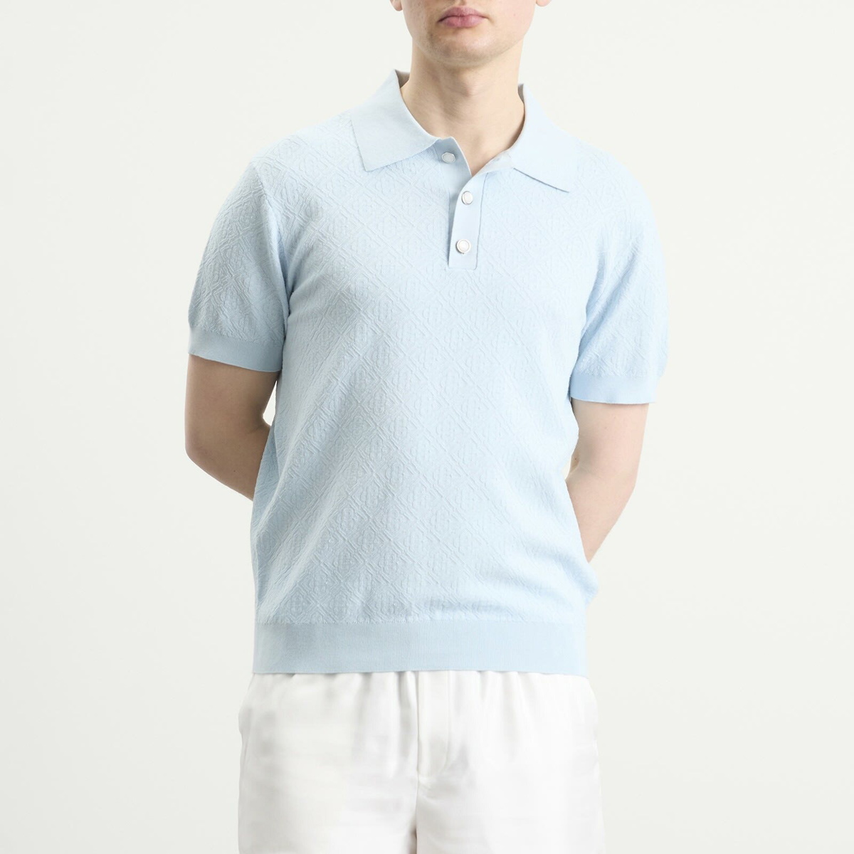 Casablanca Men's Pointelle Monogram Polo in Blue