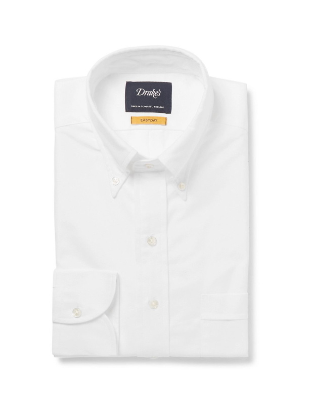 Photo: Drake's - White Button-Down Collar Cotton Oxford Shirt - White