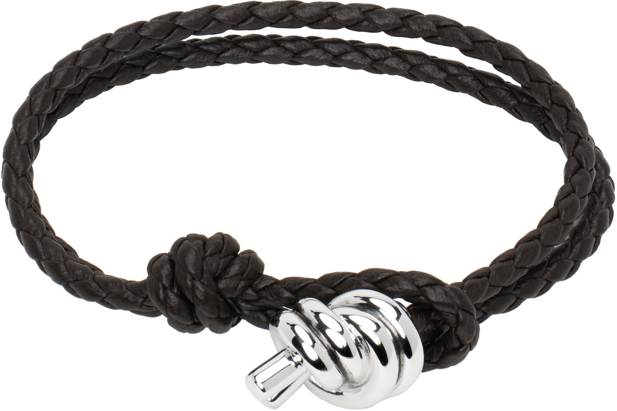 ブレスレット BOTTEGA VENETA  loop bracelet in leather and 925 silver Bottega Veneta Black Loop Leather Bracelet Bottega Veneta