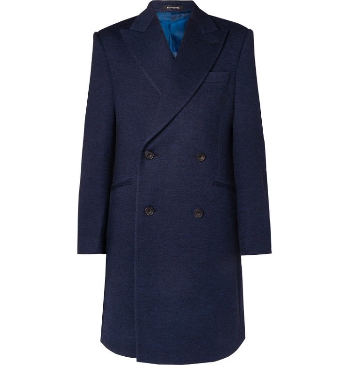 Photo: Richard James - Double-Breasted Mélange Wool-Jersey Overcoat - Blue