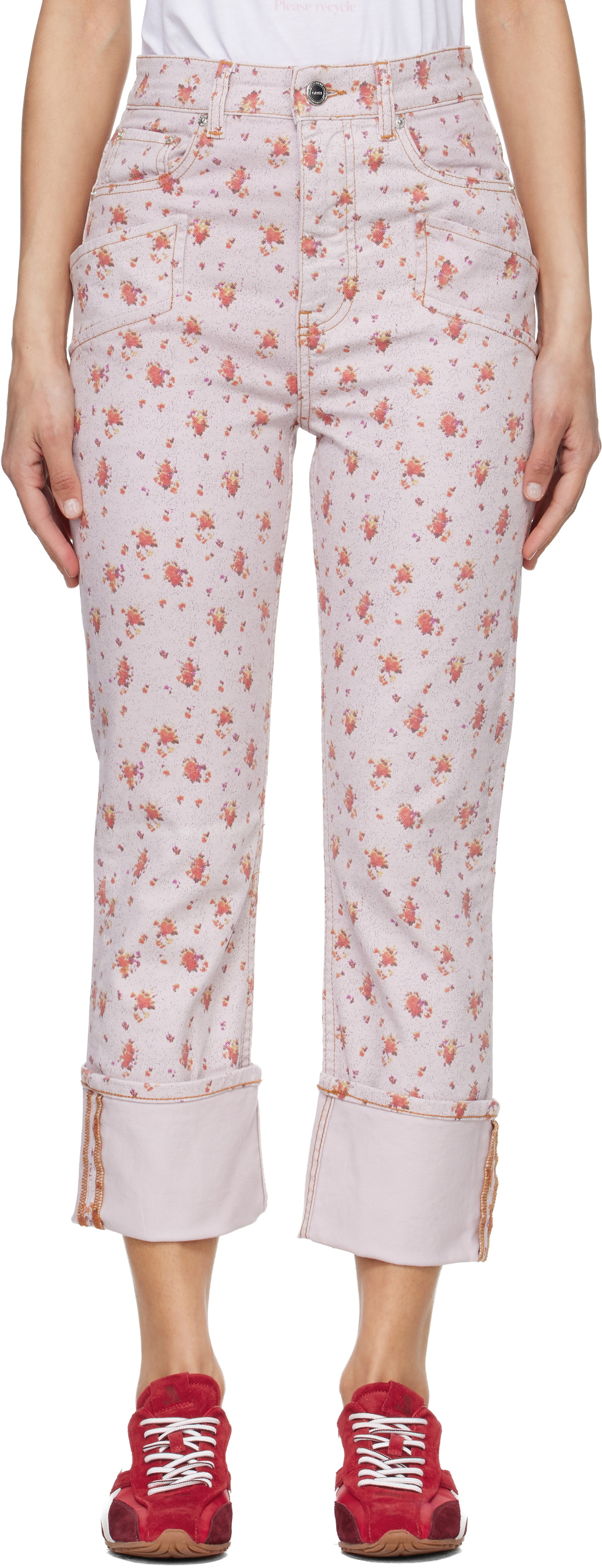 GANNI Pink Printed Capri Slim Jeans