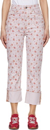 GANNI Pink Printed Capri Slim Jeans