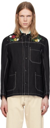 HARAGO Black Beadwork Double Stitch Jacket