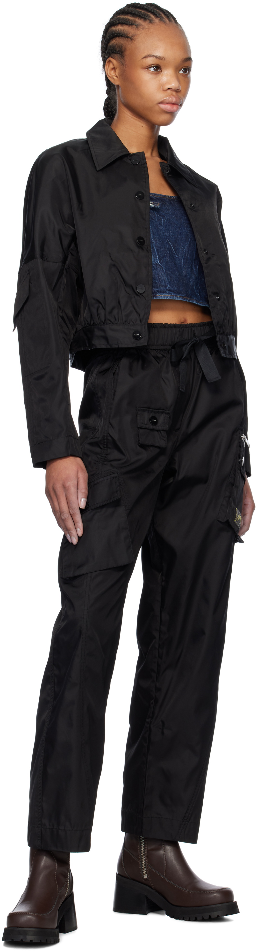 GANNI Black Duchesse Nylon Cargo Pants