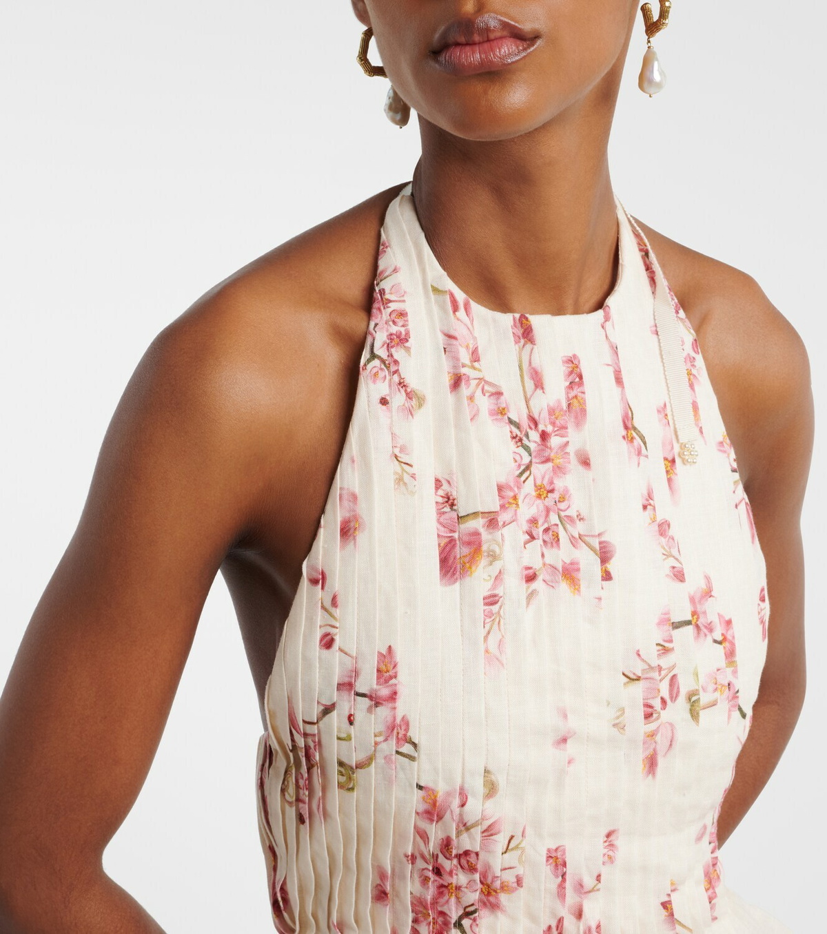Agua by Agua Bendita Caña floral pleated linen top