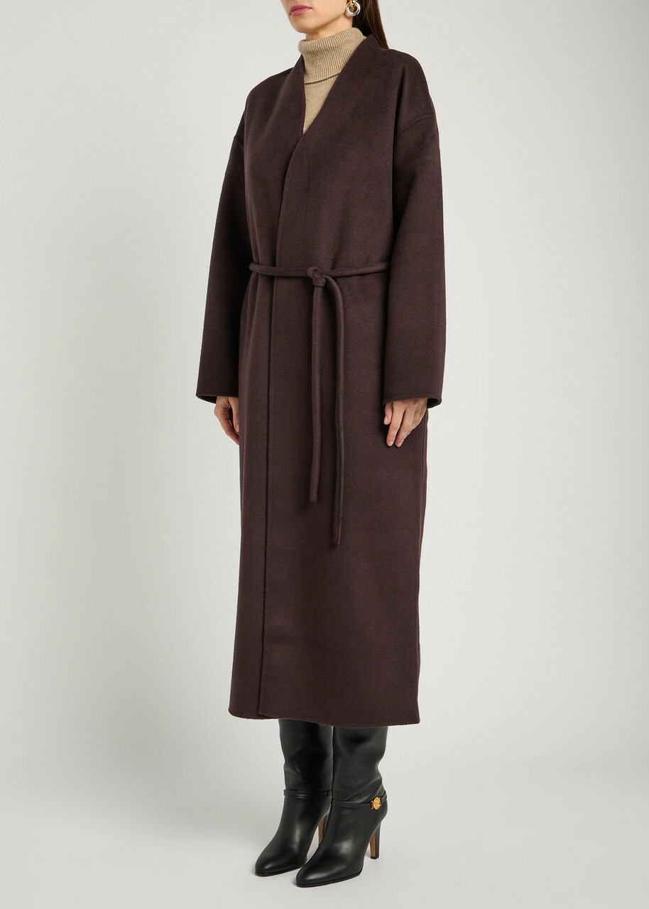 Anine Bing Hunter Belted Wool and Cashmere-blend Coat Dark Brown