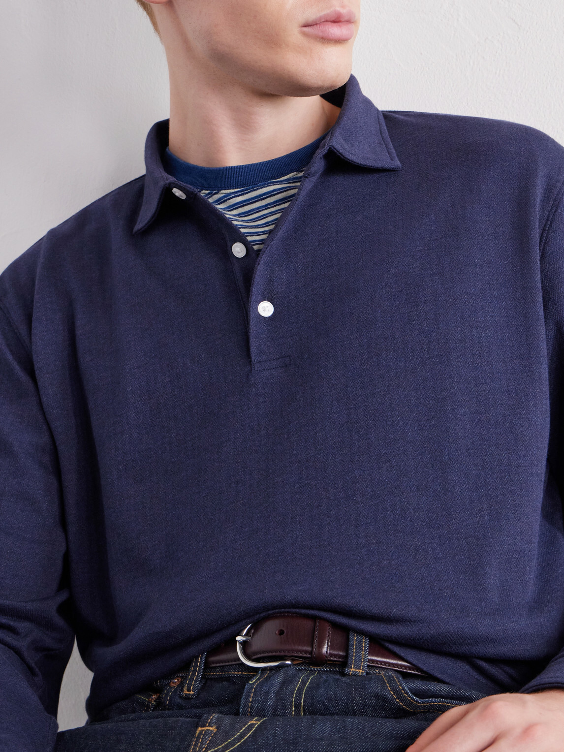 Peter Millar - Herringbone Cotton-Blend Polo Shirt - Blue