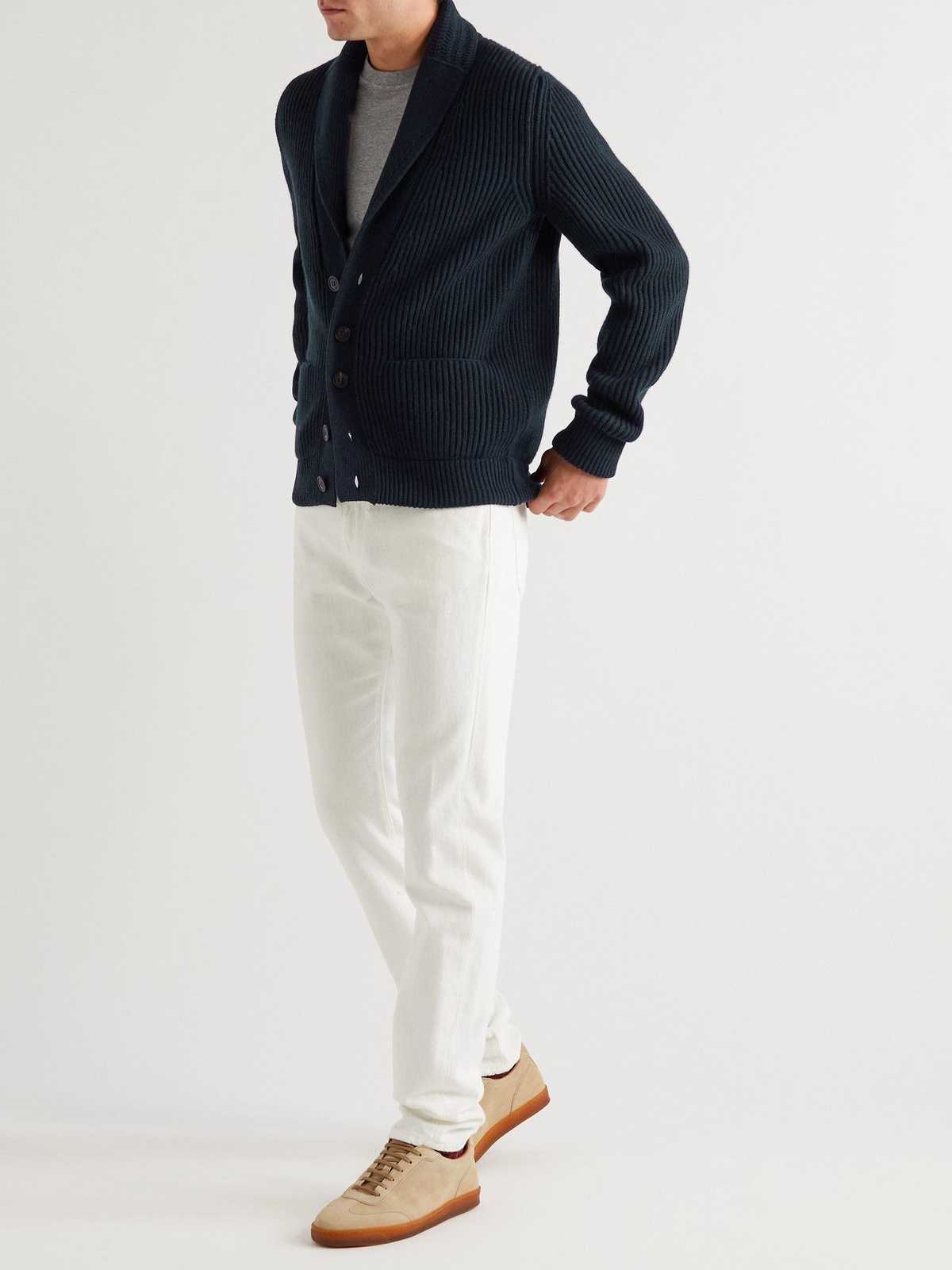Ermenegildo Zegna - Shawl-Collar Ribbed Cashmere Cardigan - Blue