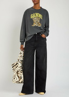 Ganni Printed Long-sleeve Cotton T-shirt Black