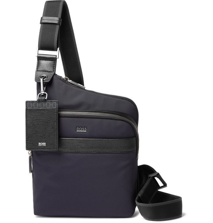 Photo: HUGO BOSS - Textured Leather-Trimmed Shell Messenger Bag - Blue