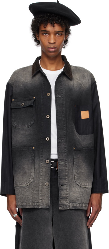 Photo: Khoki Black Vintage-Effect Work Jacket