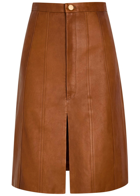 Photo: Skiim Alexandra Corset-effect Leather Knee-length Skirt Brown