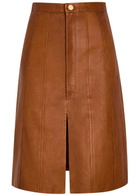 Skiim Alexandra Corset-effect Leather Knee-length Skirt Brown