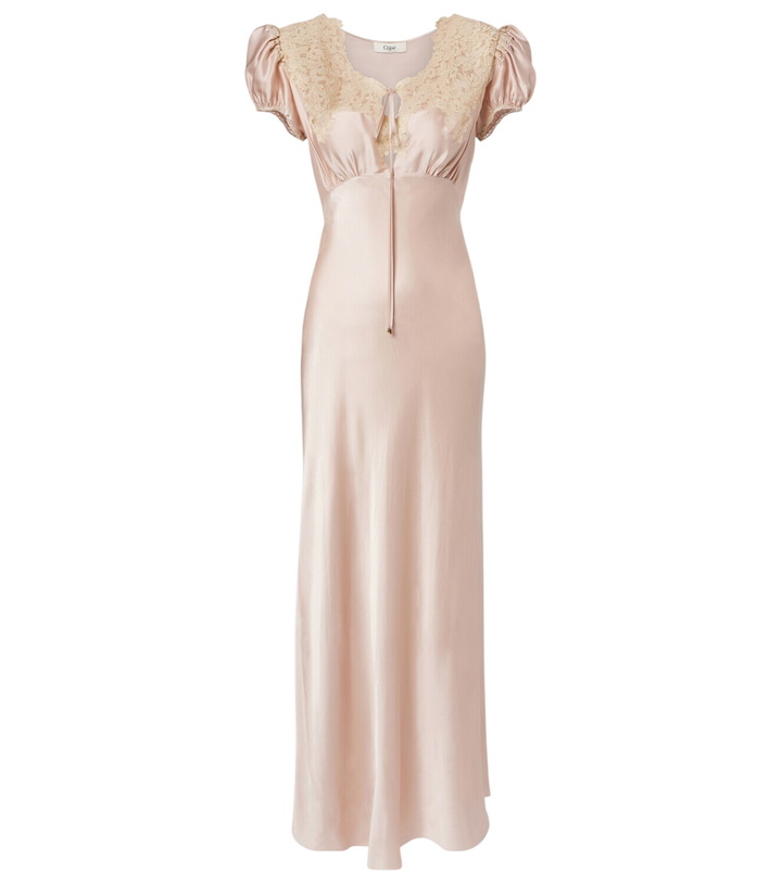 Photo: Chloé Lace-trimmed silk satin maxi dress