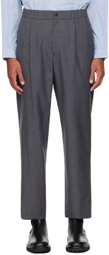 ATON Gray Wide Easy Tropical Wool Trousers