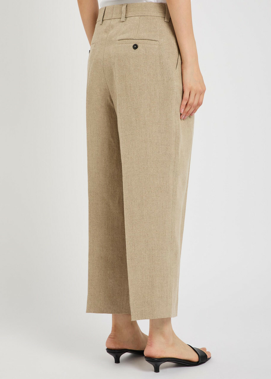 Toteme Pleated Tapered-leg Linen Trousers Beige