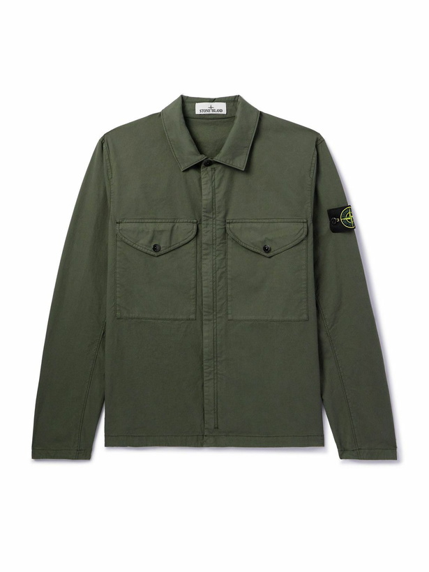 Photo: Stone Island - Logo-Appliquéd Supima Cotton Overshirt - Green