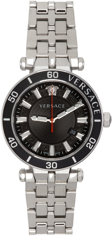 Photo: Versace Black & Silver Greca Sport Watch