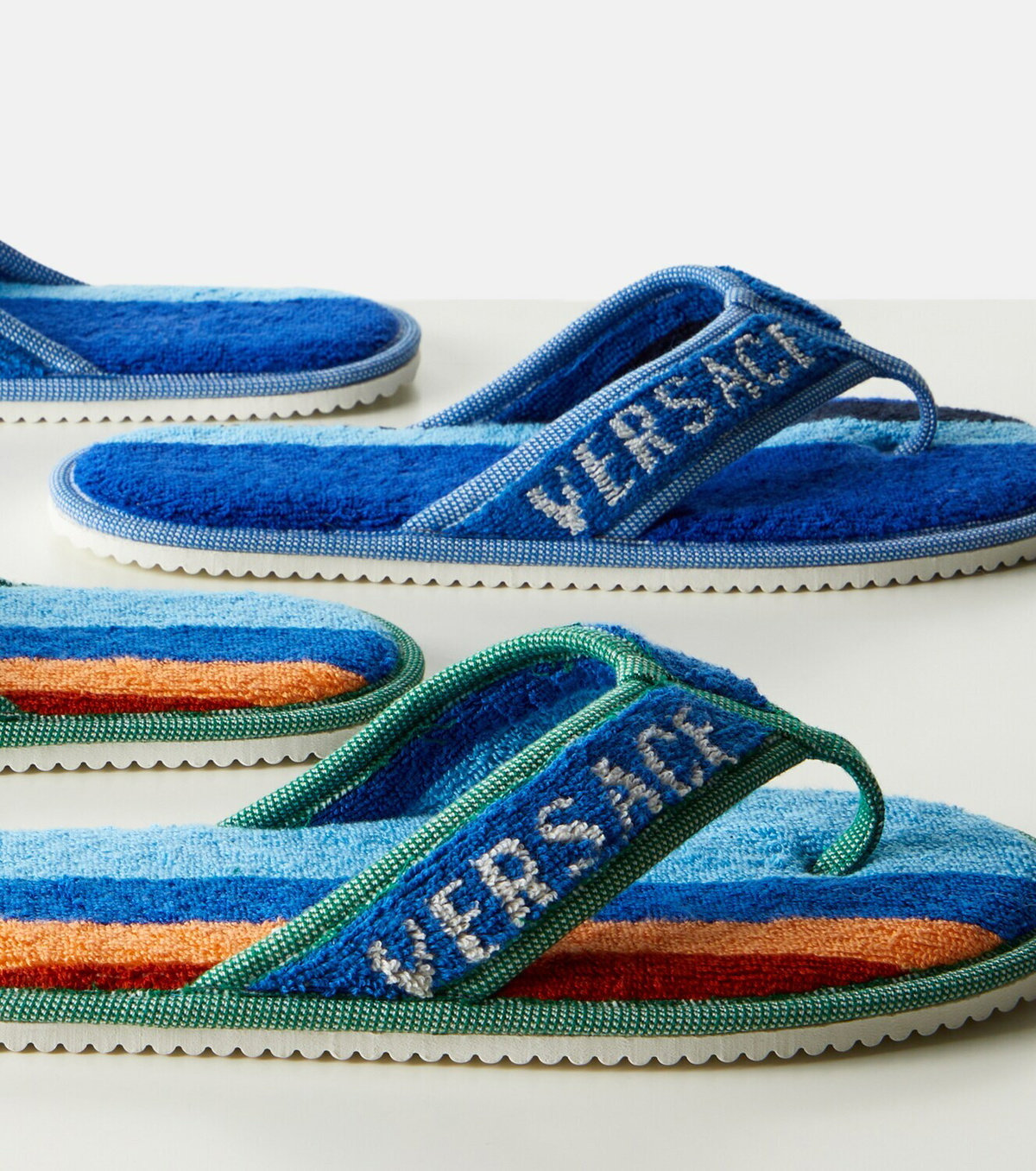 Versace Home Striped cotton terry slippers