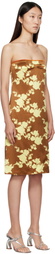 Versace Brown & Yellow Wild Roses Strapless Midi Dress