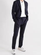 CANALI - Tapered Pleated Cotton-Blend Drawstring Suit Trousers - Blue - IT 50