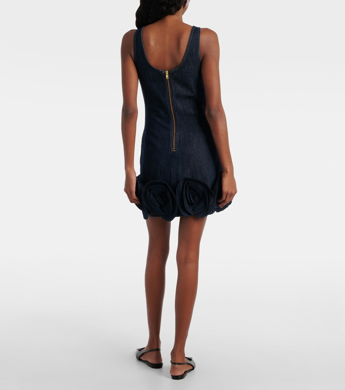 Self-Portrait Floral-appliqué denim minidress