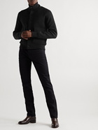 TOM FORD - Leather-Trimmed Ribbed Wool Cardigan - Black