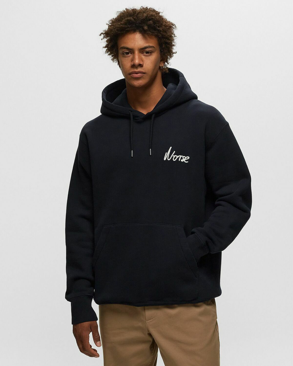 Norse Projects Arne Relaxed Organic Chain Stitch Logo Hoodie Blue ...