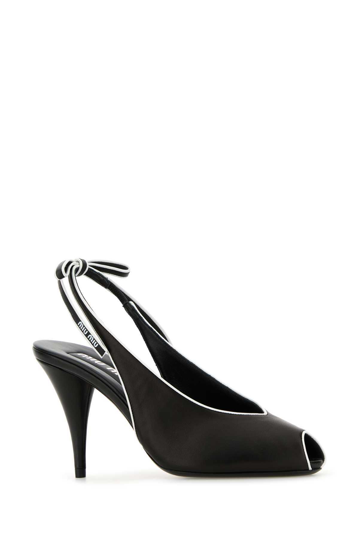 サンダル・ミュール MIU MIU Black Nappa Leather Sandals Miu Miu Black Nappa Leather Sandals Miu Miu