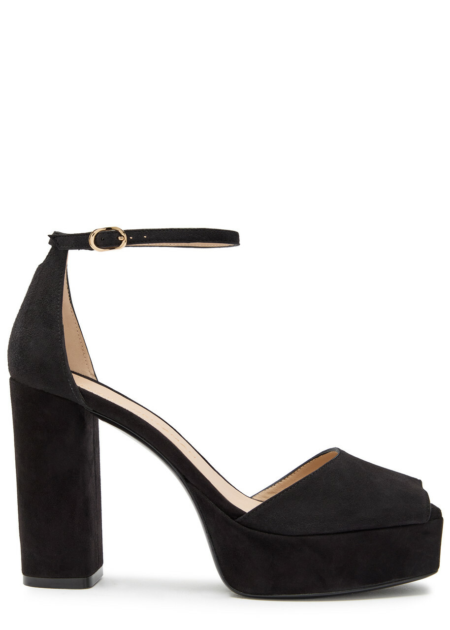 Stuart Weitzman Sabrina 110 Suede Platform Sandals Black