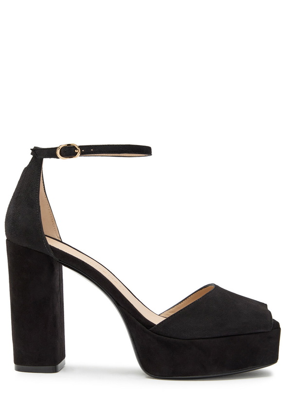 Photo: Stuart Weitzman Sabrina 110 Suede Platform Sandals Black