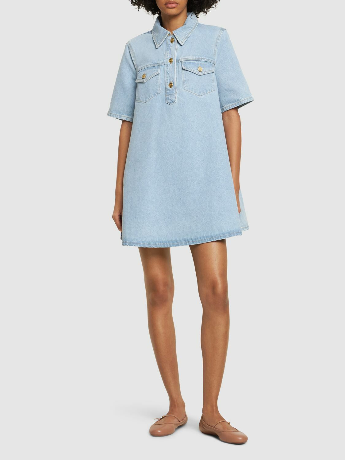 ganni cutline denim mini dress Ganni Cutline Denim Mini Dress