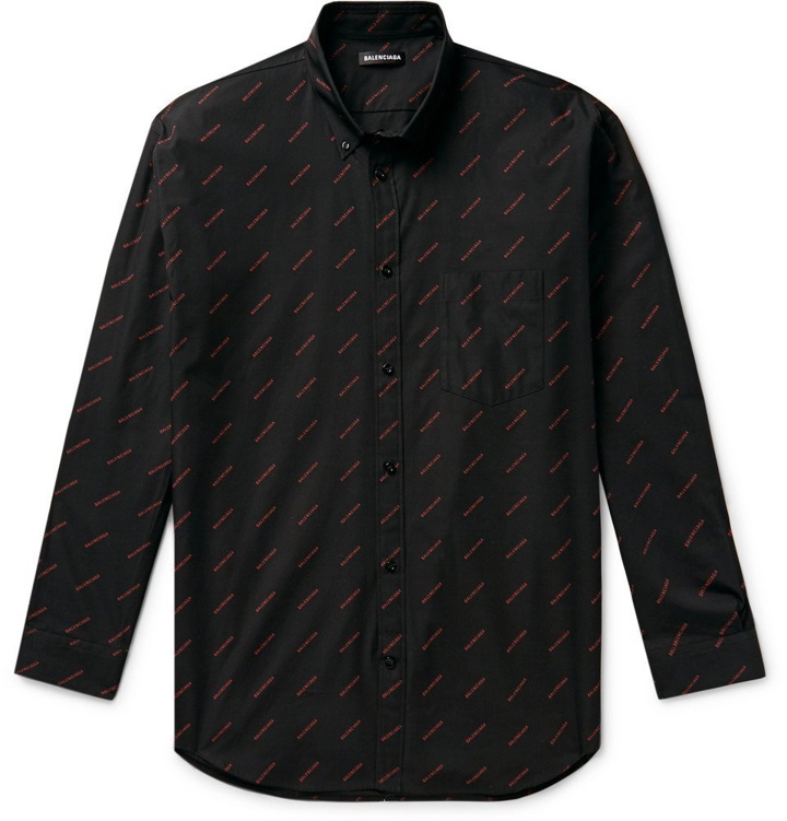 Photo: Balenciaga - Button-Down Collar Logo-Print Cotton-Poplin Shirt - Black