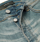 AMIRI - MX2 Skinny-Fit Leather-Panelled Distressed Stretch-Denim Jeans - Blue