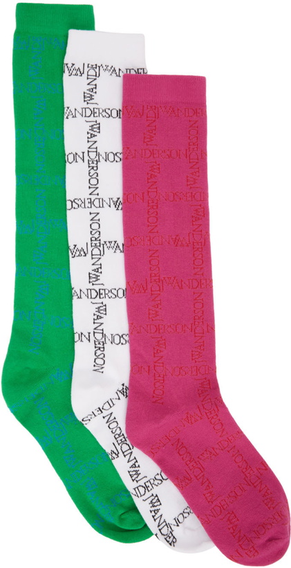 Photo: JW Anderson Three-Pack Multicolor Logo Grid Socks