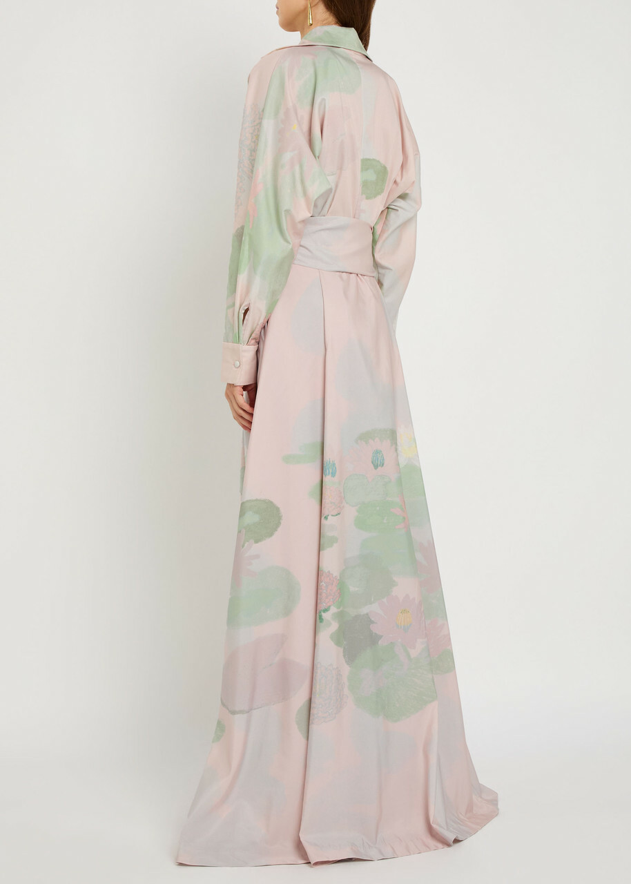 Bernadette Beatrice Printed Stretch-cotton Maxi Shirt Dress Pink
