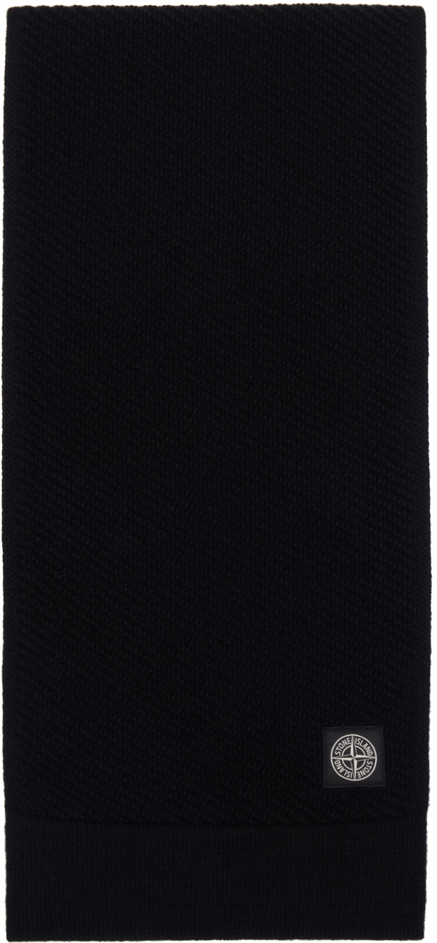 Stone Island Black Knitted Badge Scarf