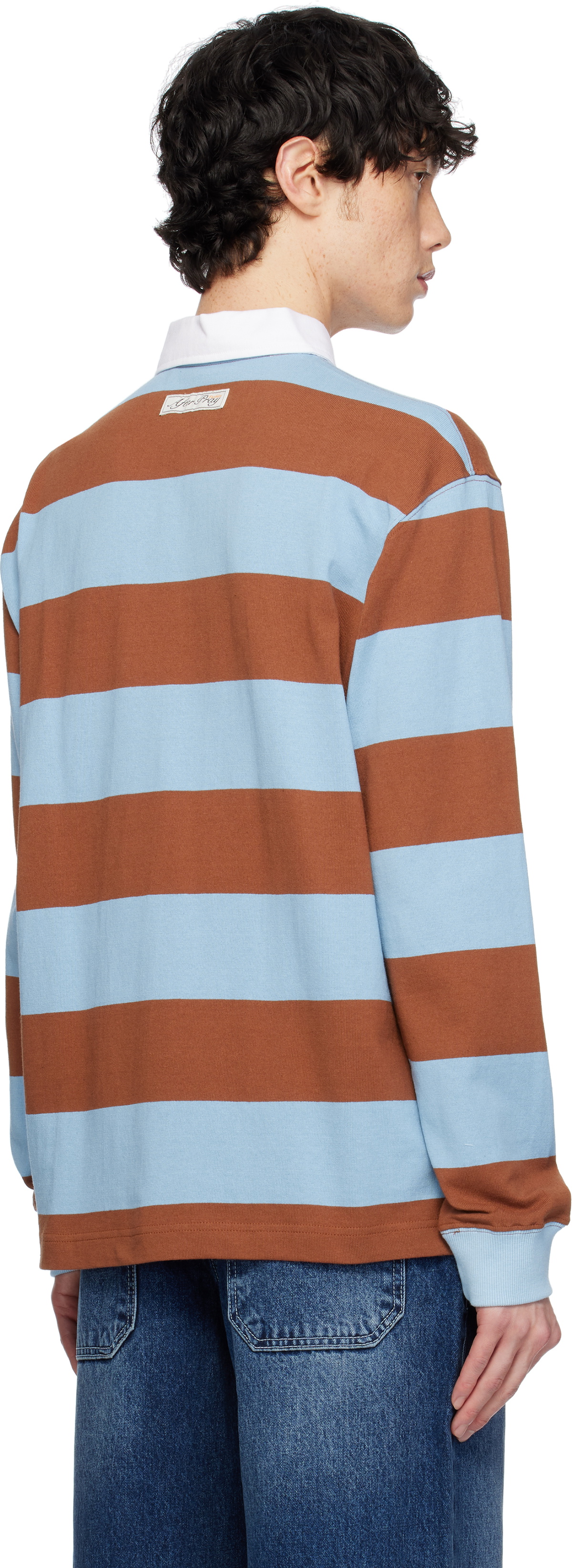 AFTER PRAY Brown & Blue Stripe Jersey Rugby Polo