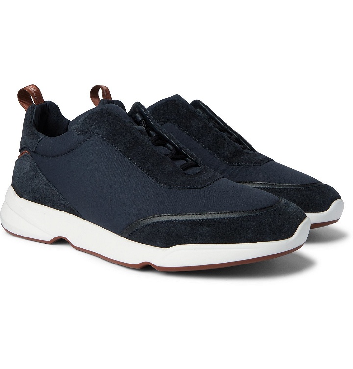 Photo: Loro Piana - Modular Walk Leather-Trimmed Canvas and Suede Sneakers - Blue