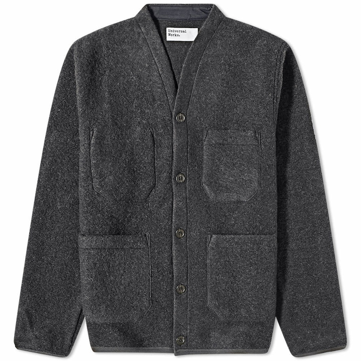 Photo: Universal Works Men's Wool Fleece Cardigan in Charcoal