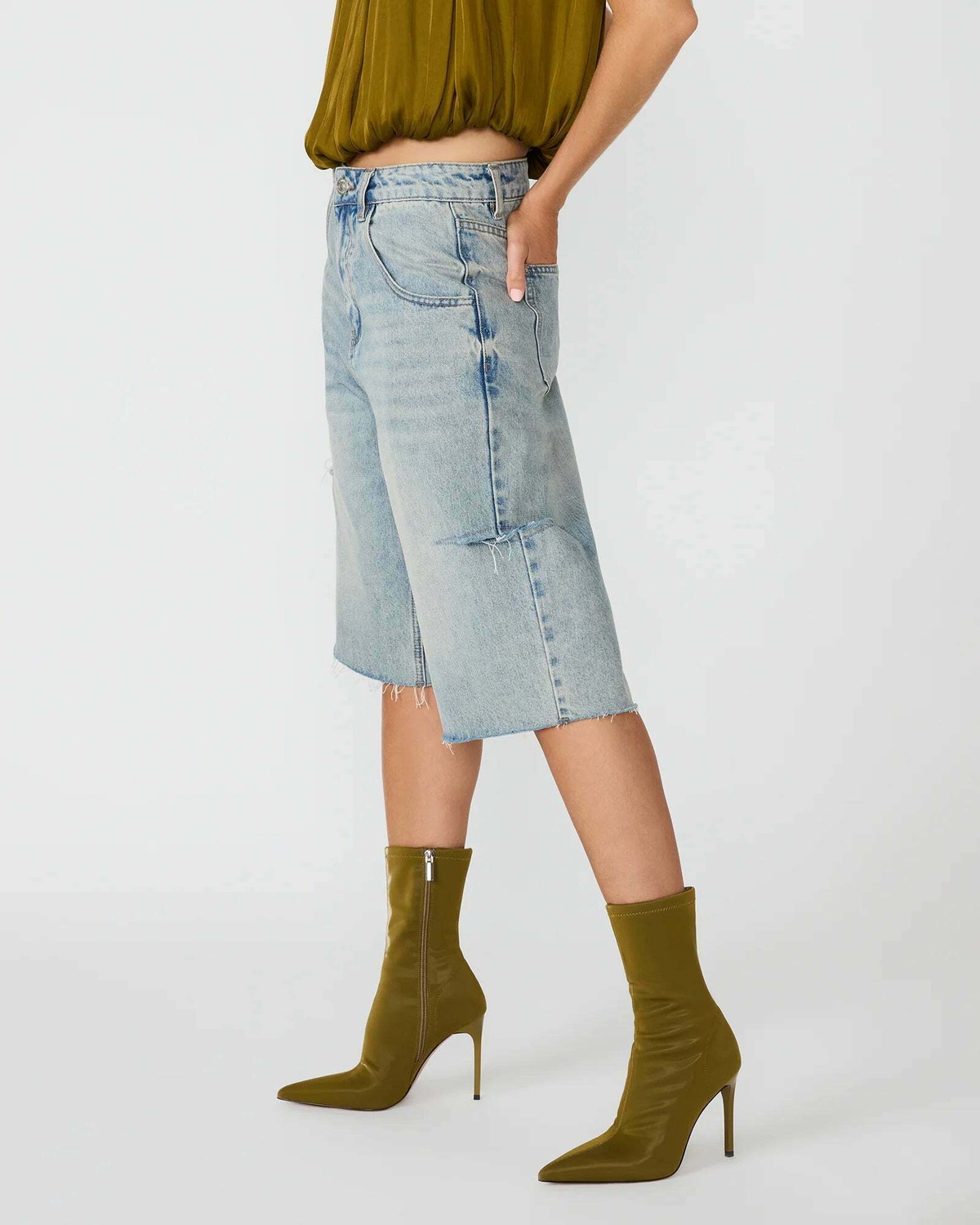 Steve Madden Mackena Booties in Olive Satin