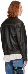 Dunst Black Spread Collar Leather Jacket