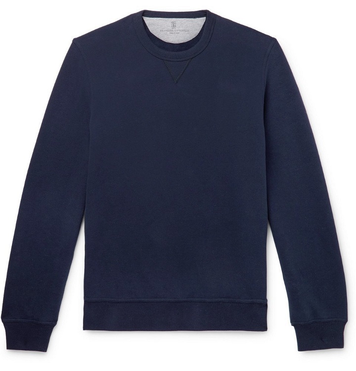 Photo: Brunello Cucinelli - Fleece-Back Stretch-Cotton Jersey Sweatshirt - Navy
