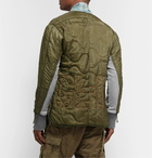 Greg Lauren - Distressed Denim and Jersey-Panellled Quilted Ripstop Jacket - Green