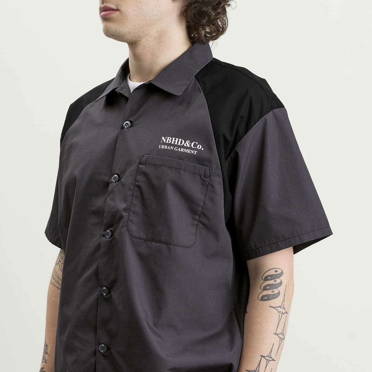 Neighborhood Men's Classic 2-Tone Short Sleeve Work Shirt 2 in Black